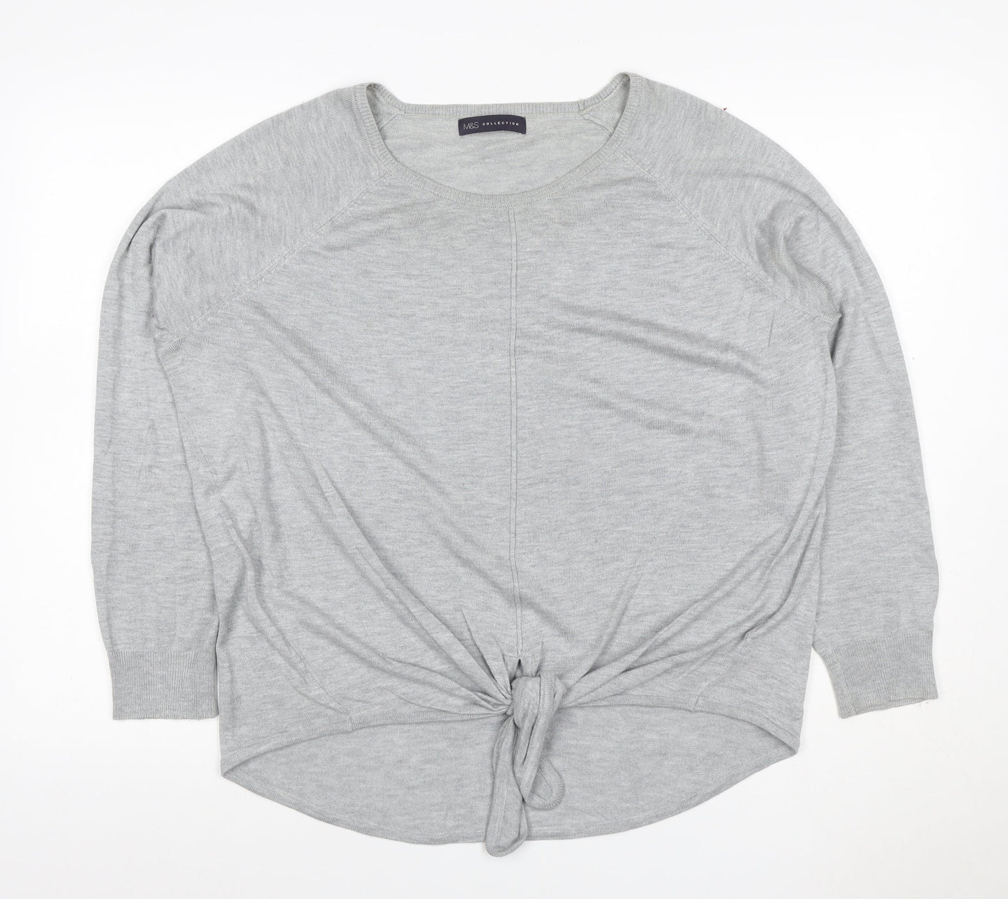 Marks and Spencer Women Grey UK 14 Tie Front Jersey Top Long Sleeve