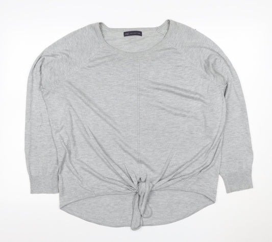 Marks and Spencer Women Grey UK 14 Tie Front Jersey Top Long Sleeve
