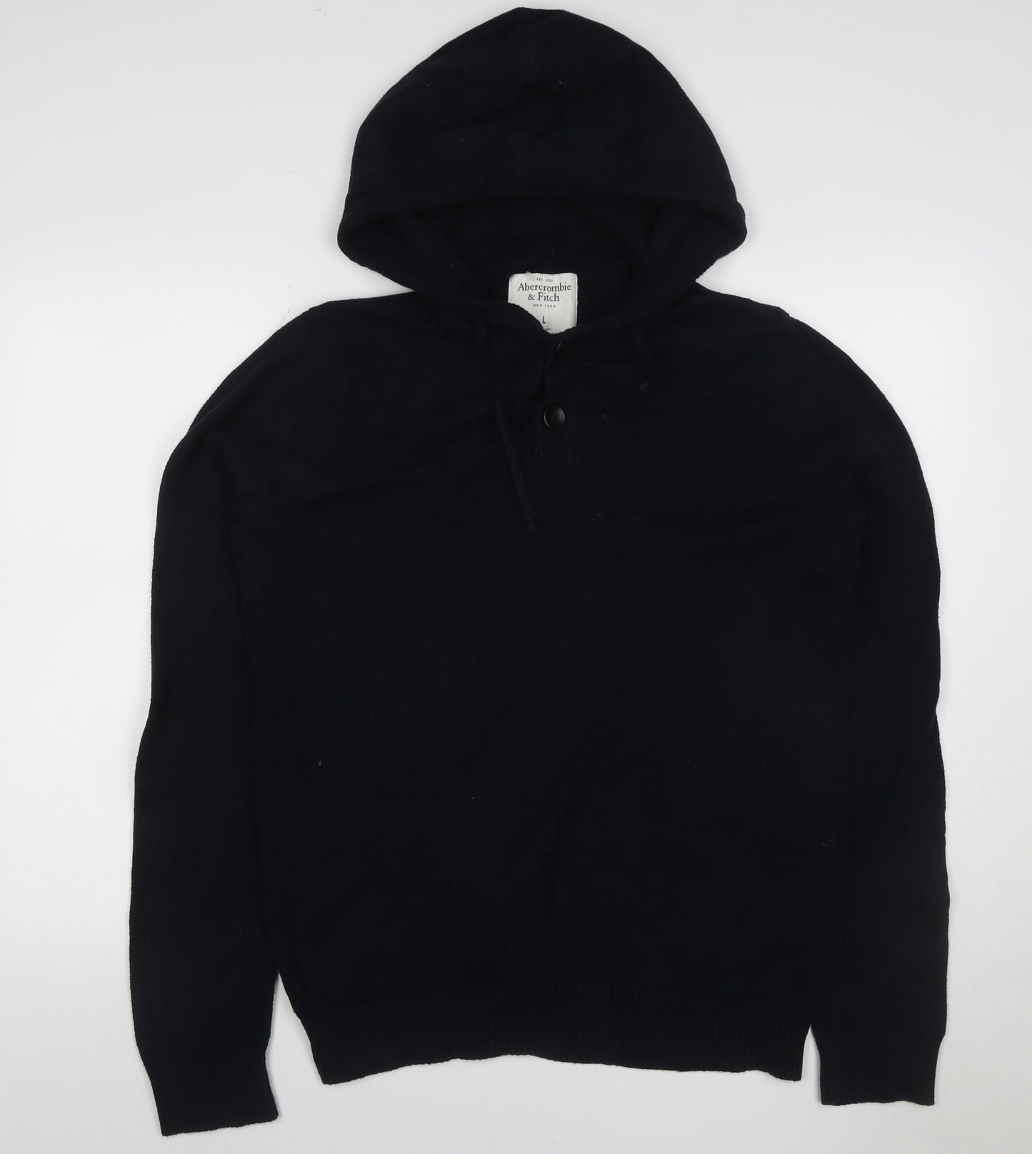 Abercrombie & Fitch Men's Black L Hooded Henley Cotton Jumper