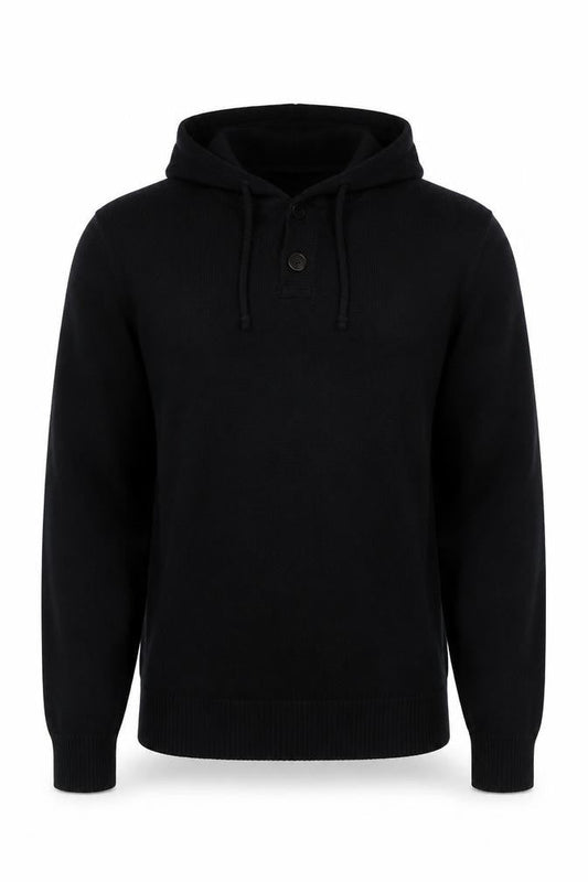 Abercrombie & Fitch Men's Black L Hooded Henley Cotton Jumper