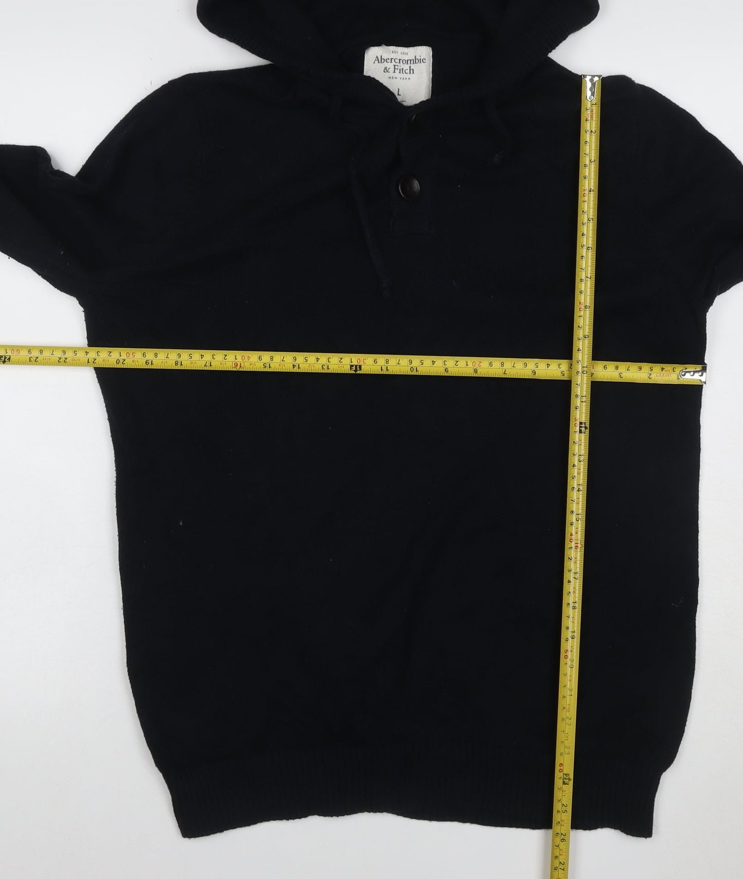 Abercrombie & Fitch Men's Black L Hooded Henley Cotton Jumper