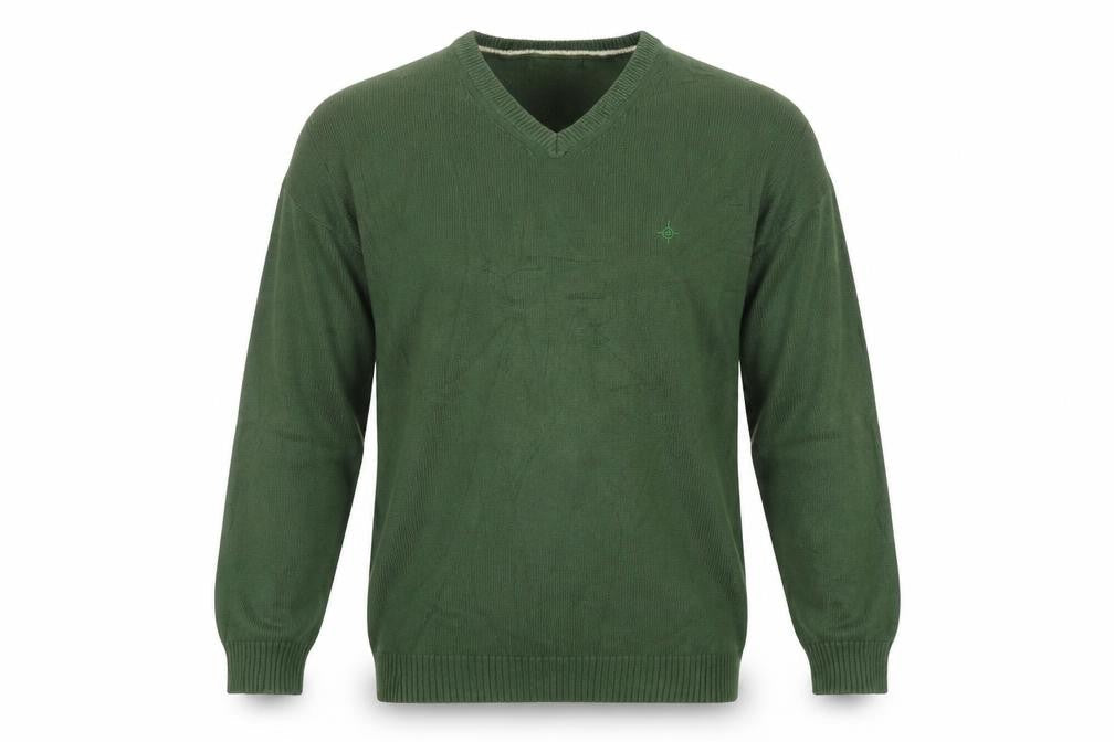 Front view of Maine New England Men's Green L V-Neck Pure Cotton jumper