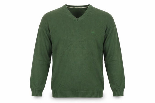 Front view of Maine New England Men's Green L V-Neck Pure Cotton jumper
