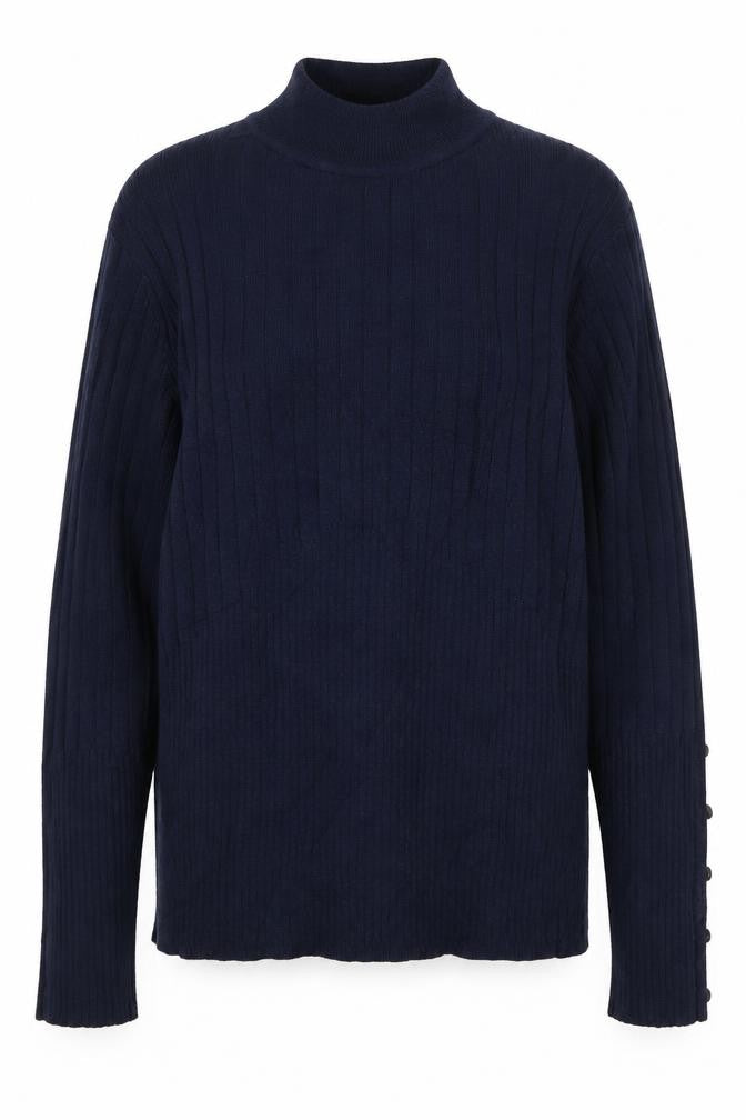 M&S Collection Women’s Navy UK 12 Ribbed Roll Neck Button Sleeve Jumper