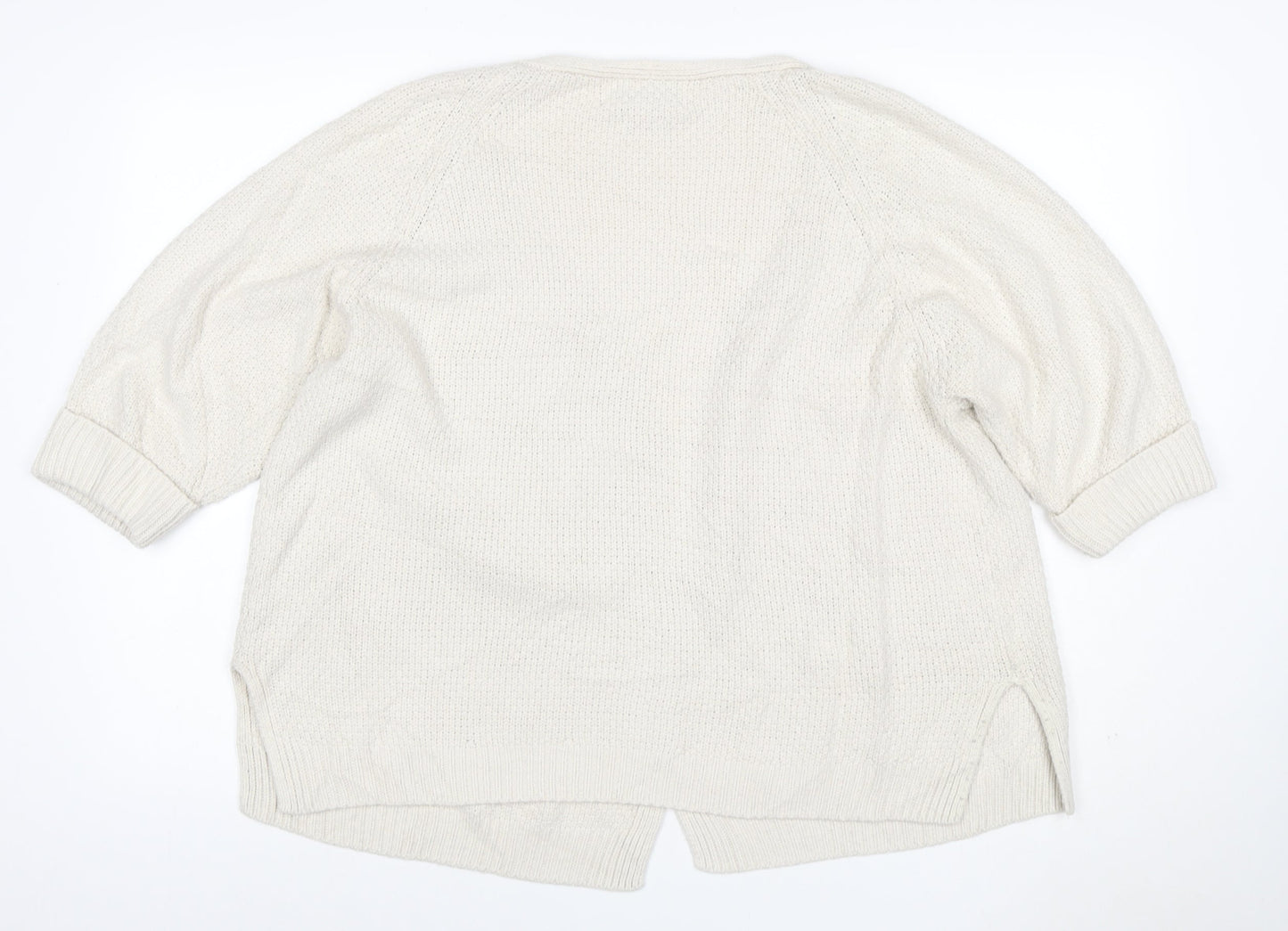 FatFace Women’s Ivory Size 14 Open V-Neck Cable Knit Cardigan
