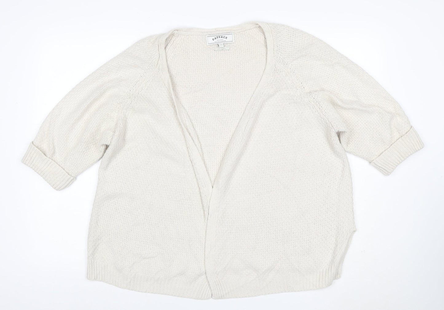 FatFace Women’s Ivory Size 14 Open V-Neck Cable Knit Cardigan