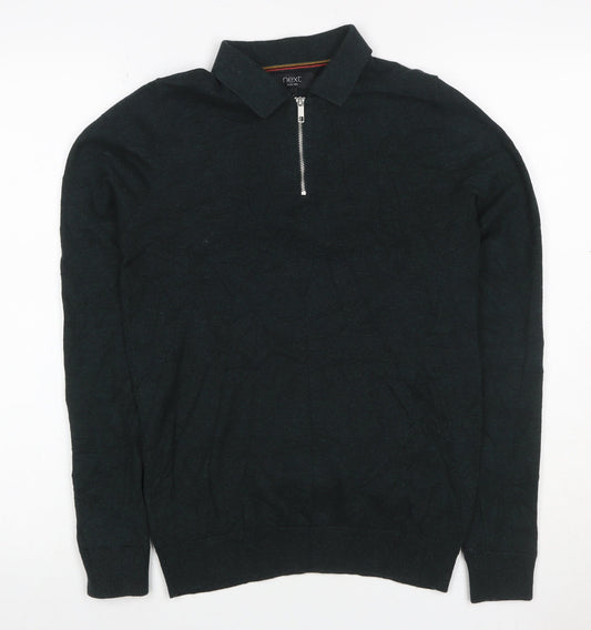 Next Men’s Black XS Henley Quarter Zip Cotton Knit Jumper
