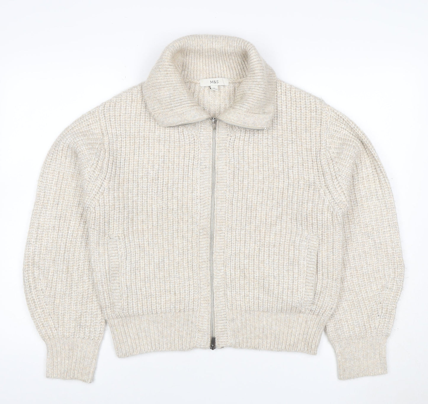 Marks and Spencer Women's Beige XS Full Zip Chunky Knit Cardigan