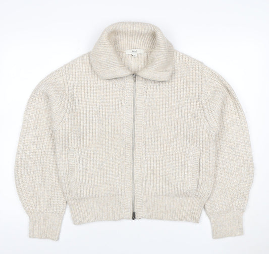 Marks and Spencer Women's Beige XS Full Zip Chunky Knit Cardigan