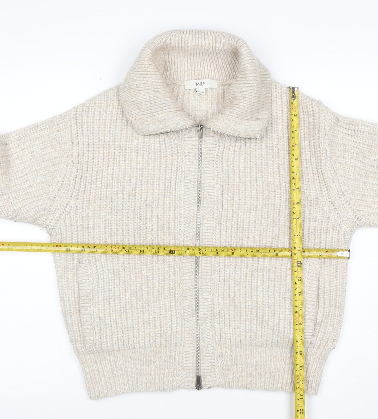 Marks and Spencer Women's Beige XS Full Zip Chunky Knit Cardigan