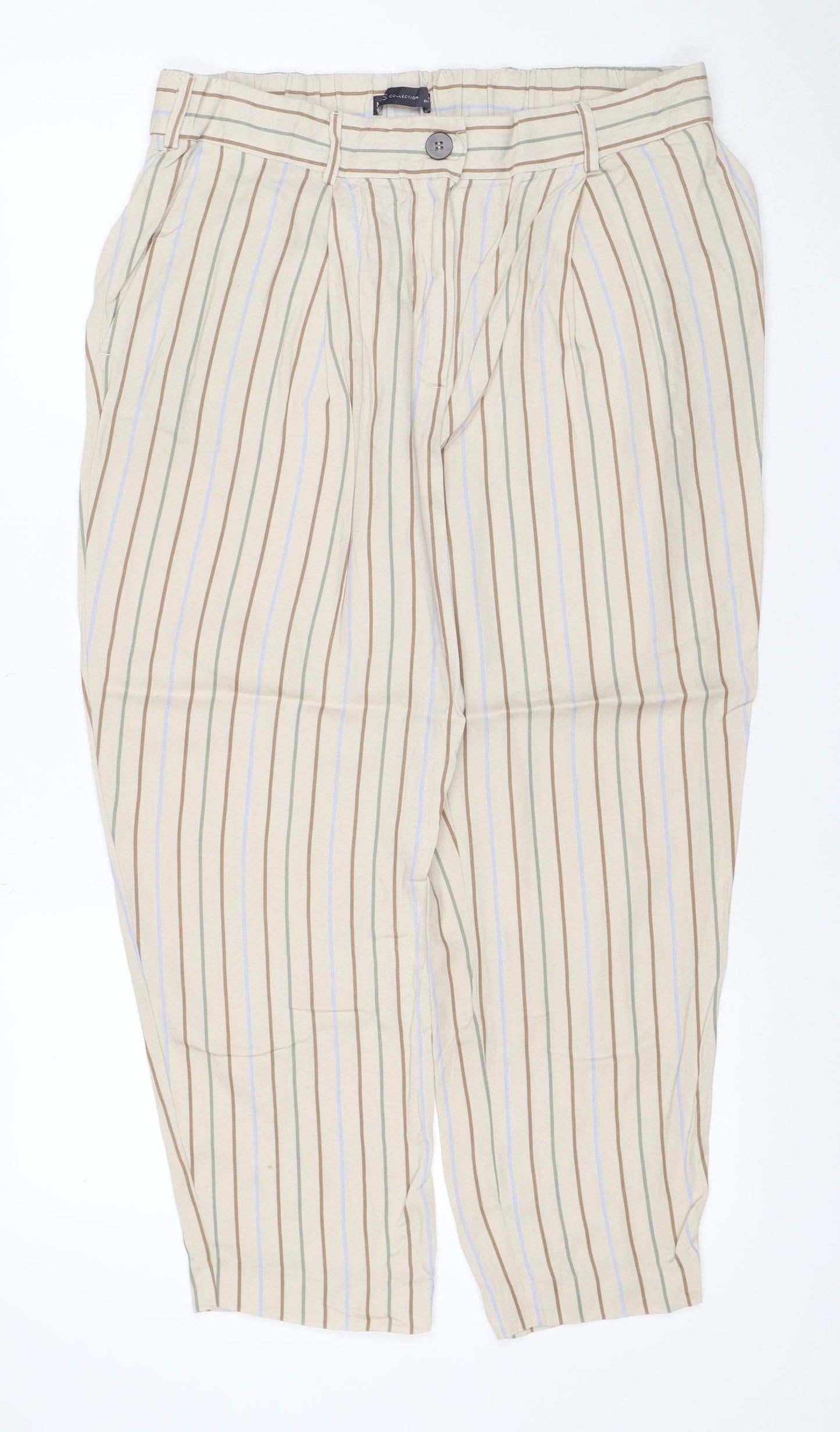 Marks & Spencer Women Beige Stripe Wide-Leg Trousers UK 14