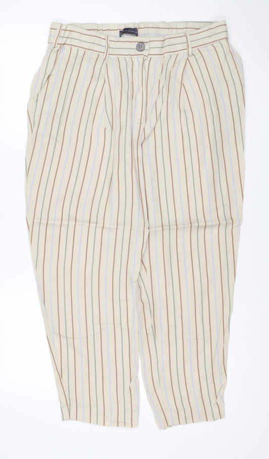 Marks & Spencer Women Beige Stripe Wide-Leg Trousers UK 14