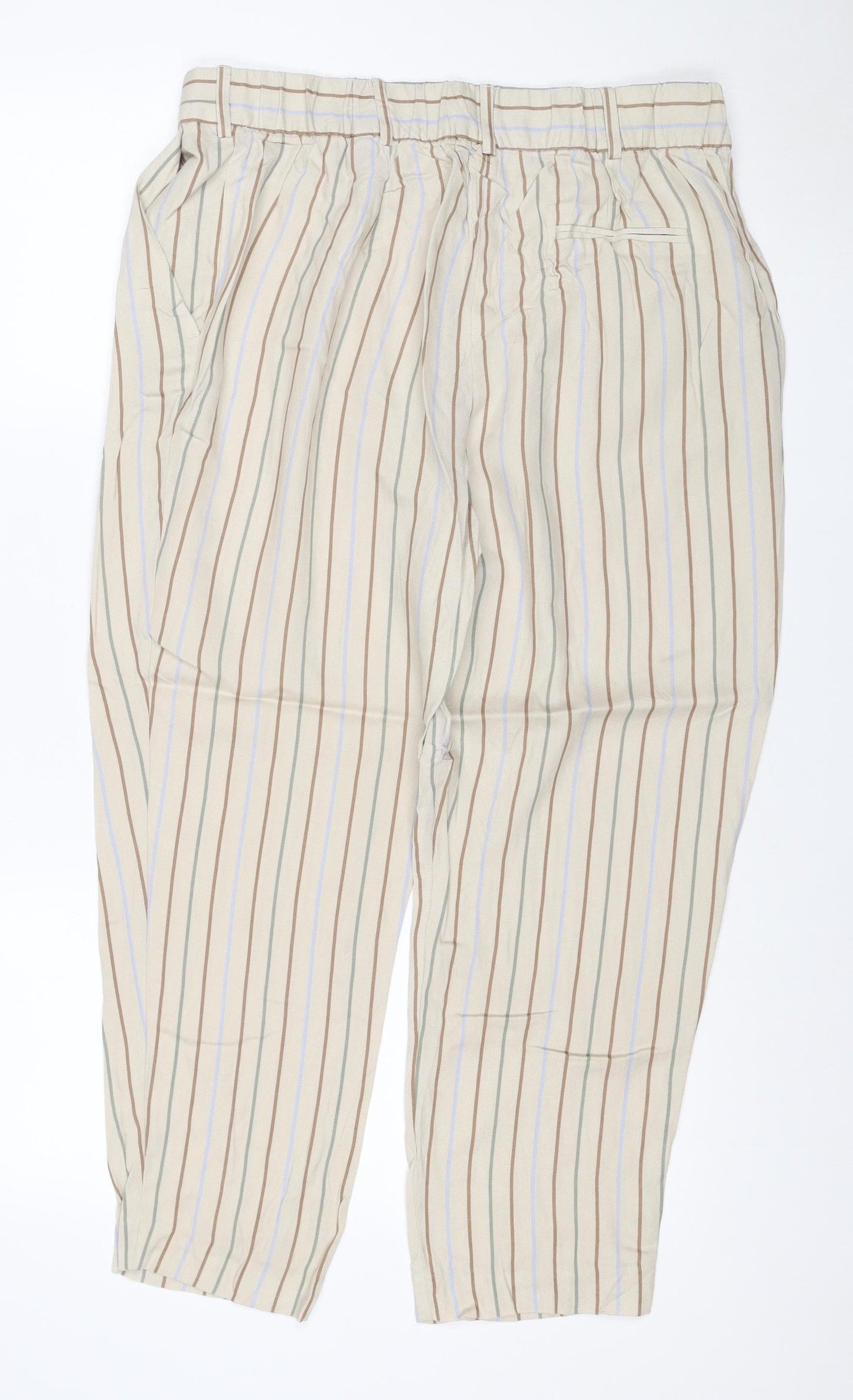 Marks & Spencer Women Beige Stripe Wide-Leg Trousers UK 14