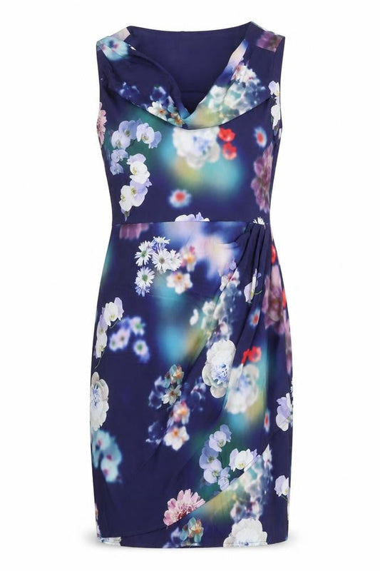 Oasis Women Blue Floral UK 10 Knee Length Shift Dress