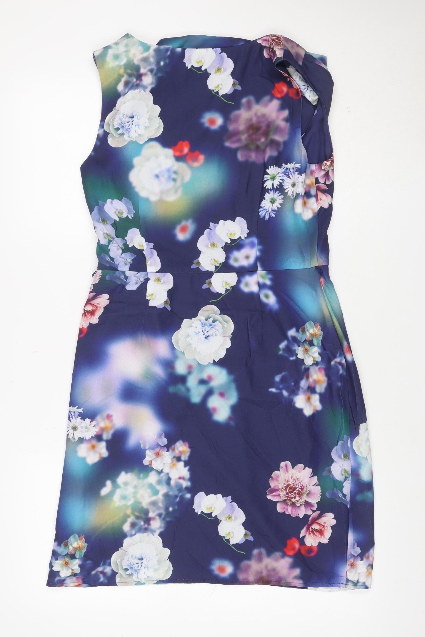Oasis Women Blue Floral UK 10 Knee Length Shift Dress