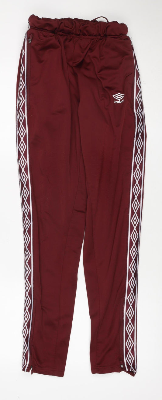 Umbro Men’s Burgundy S Track Pants Zip Legs Drawstring Football