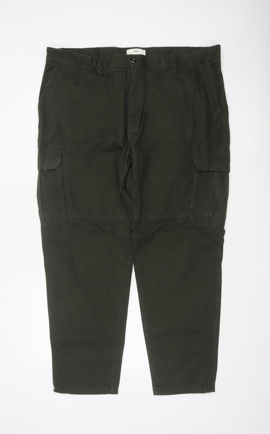 Marks and Spencer Men Green 44 Cargo Trousers 44W 31L Cotton