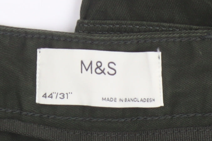 Marks and Spencer Men Green 44 Cargo Trousers 44W 31L Cotton