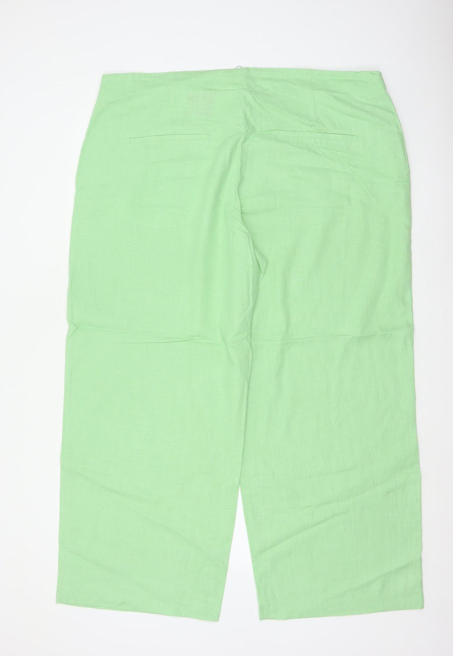 Marks and Spencer Women Green Size 22 Short Wide Leg High Rise Linen Trousers