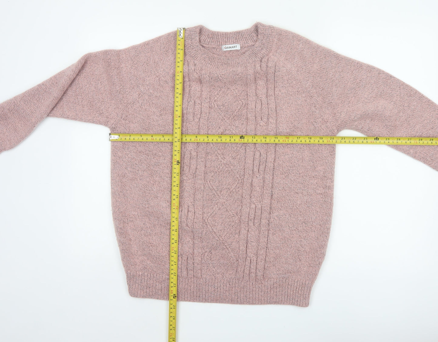 Damart Women Pink UK 14 Cable Knit Crew Neck Pullover Jumper
