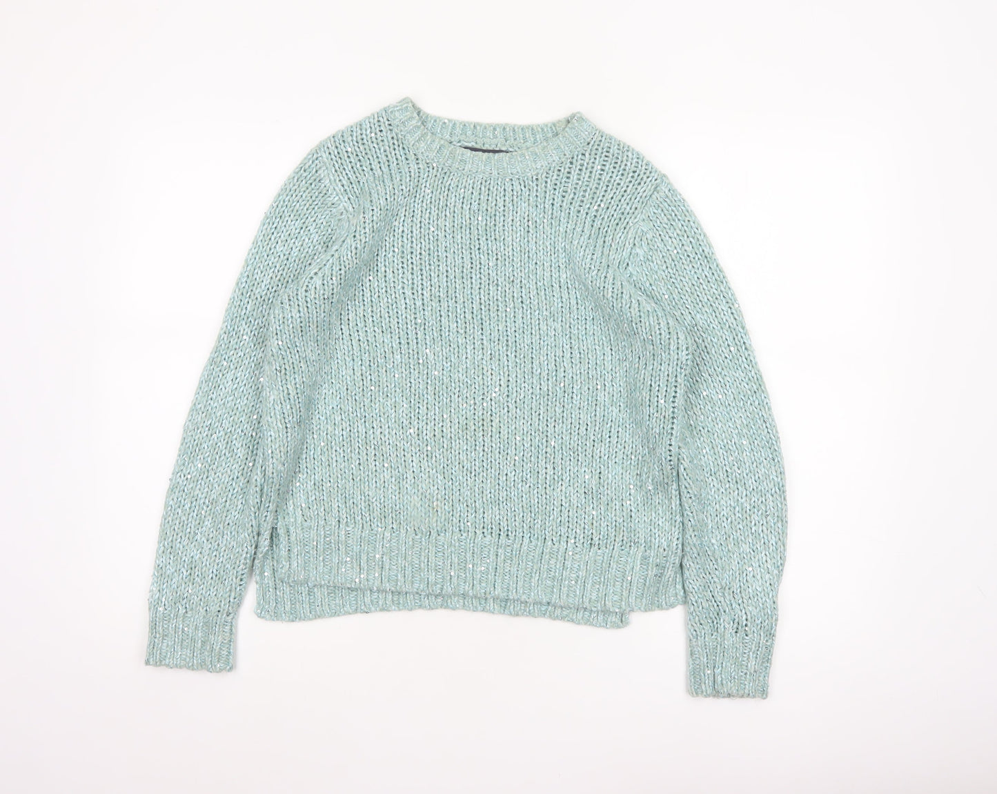 M&S Women’s Blue Size 10 Chunky Knit Glitter Raglan Jumper