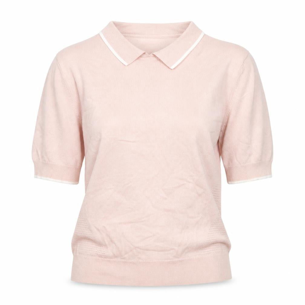 Dunnes Women Pink M Knit Polo Top Short Sleeve Contrast Trim