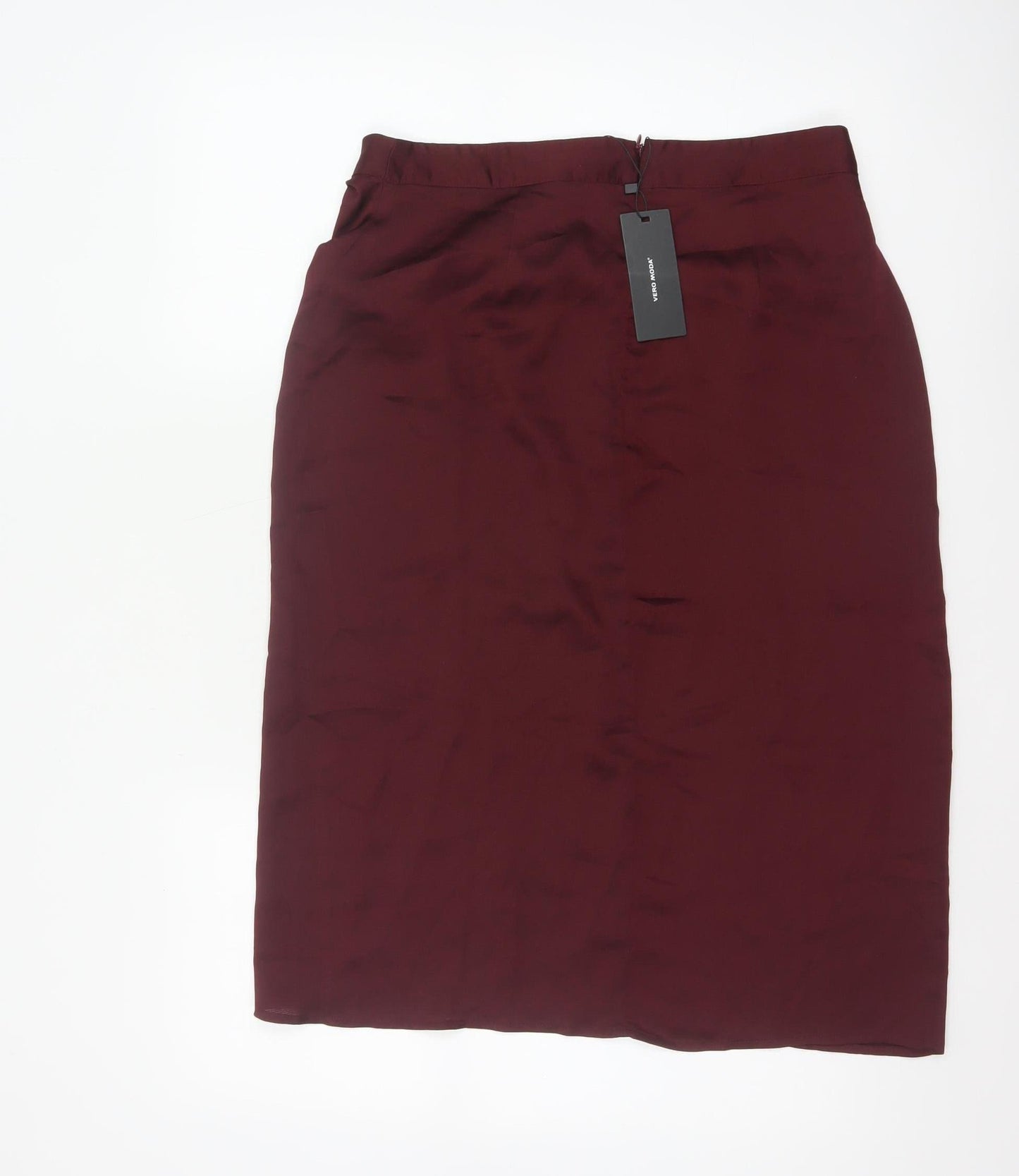 Vero Moda Women Red L Midi Pencil Skirt Ruched Slit New
