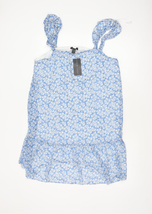 New Look Women Blue Floral Strappy Fit & Flare Short Dress UK 16