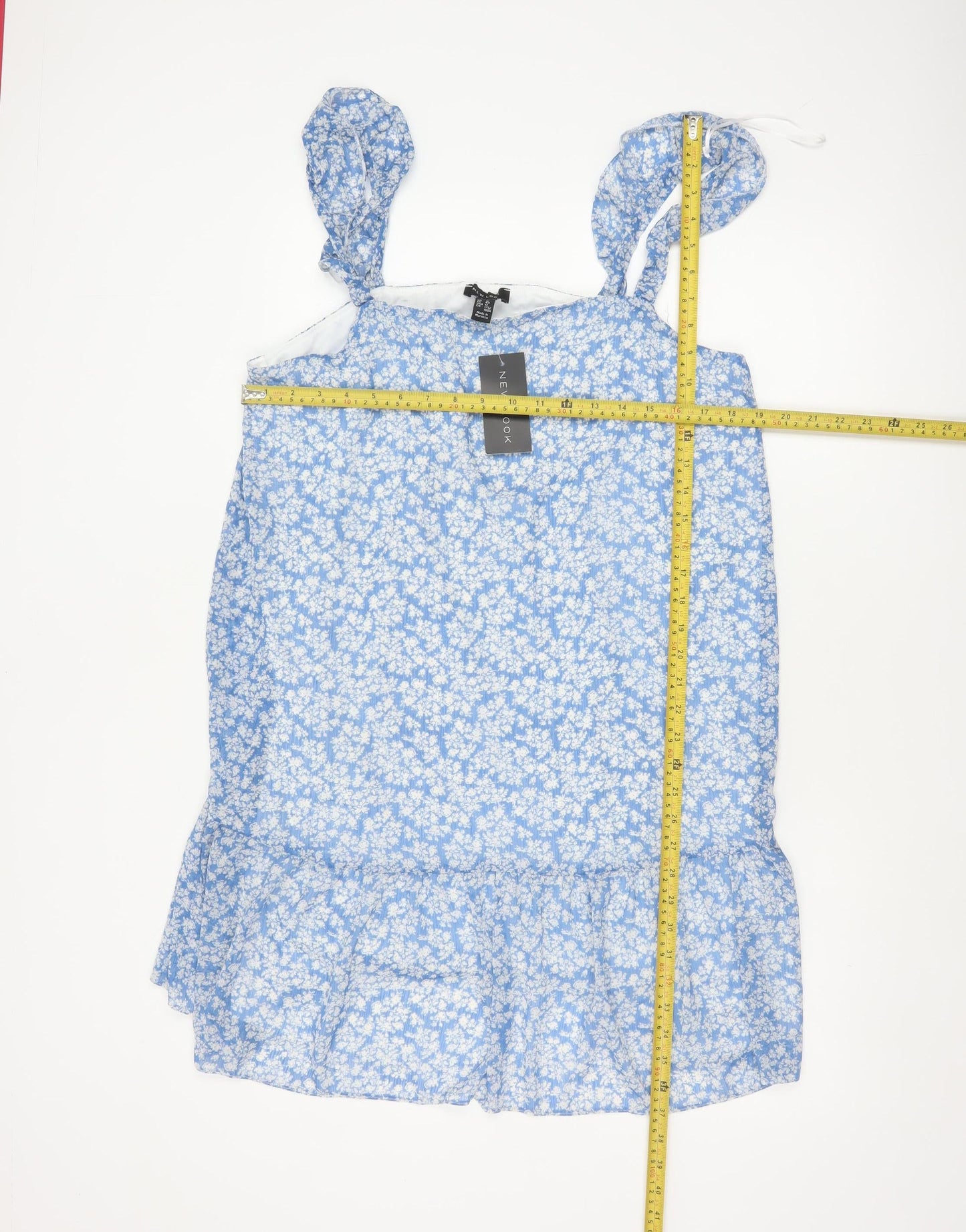 New Look Women Blue Floral Strappy Fit & Flare Short Dress UK 16