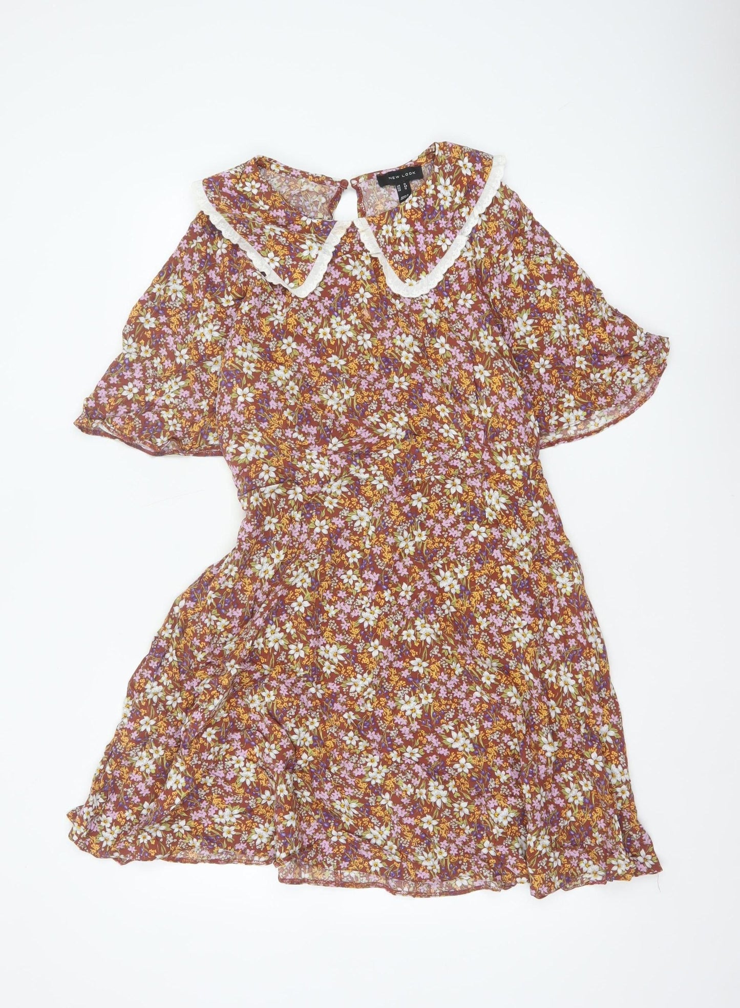 New Look Women Brown Floral Fit & Flare Collared Dress UK 16