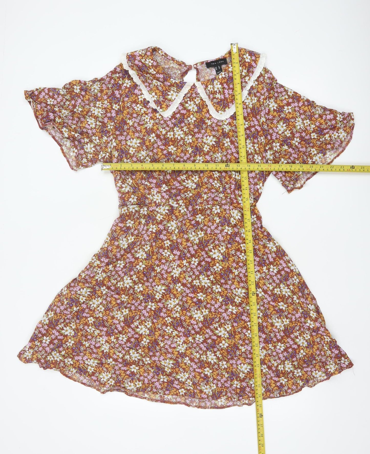 New Look Women Brown Floral Fit & Flare Collared Dress UK 16
