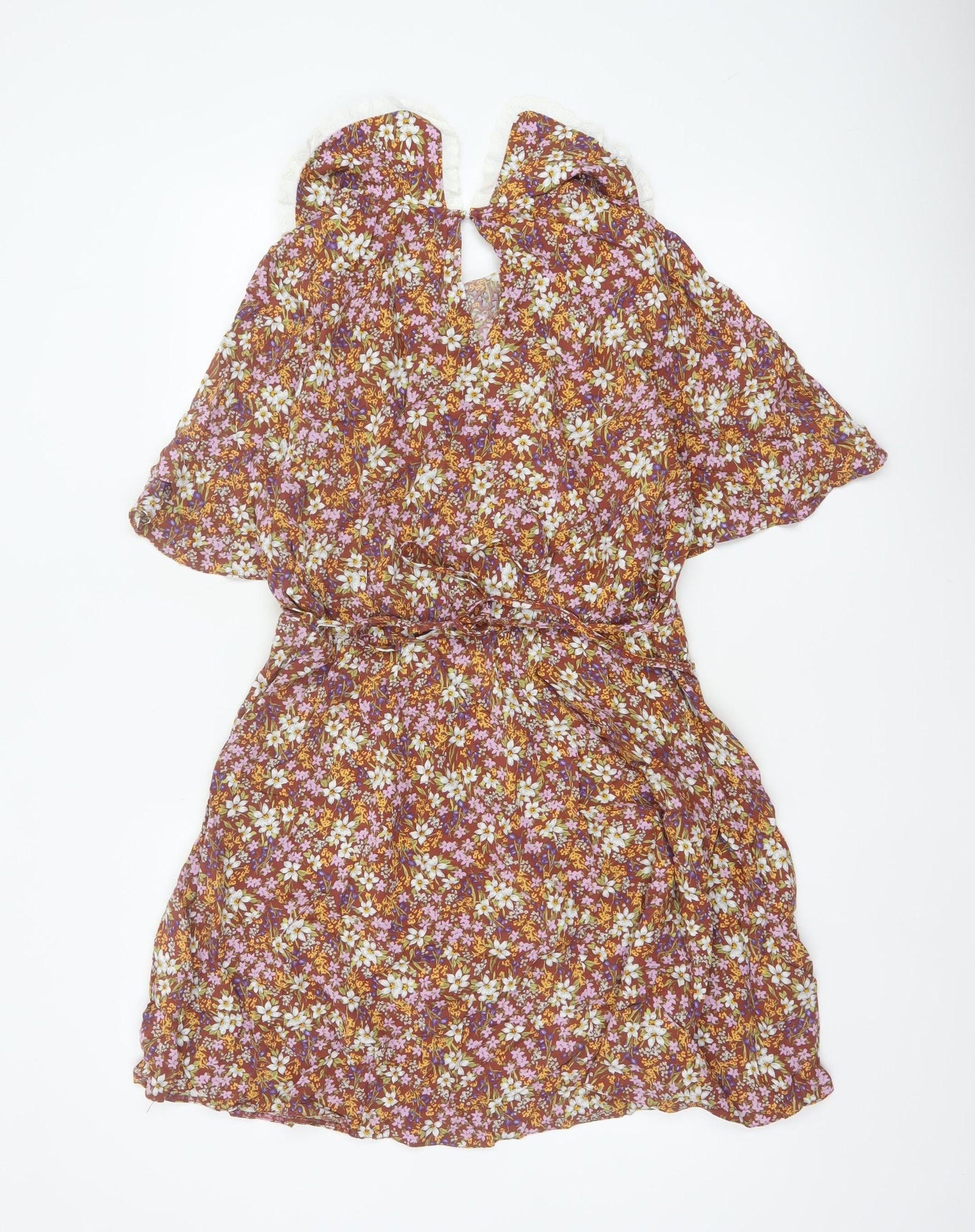 New Look Women Brown Floral Fit & Flare Collared Dress UK 16