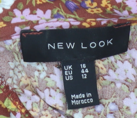 New Look Women Brown Floral Fit & Flare Collared Dress UK 16
