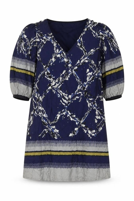 Mango Suit Women’s Blue Silk UK 12 Shift Dress V-Neck Geometric