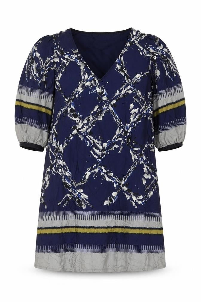 Mango Suit Women’s Blue Silk UK 12 Shift Dress V-Neck Geometric