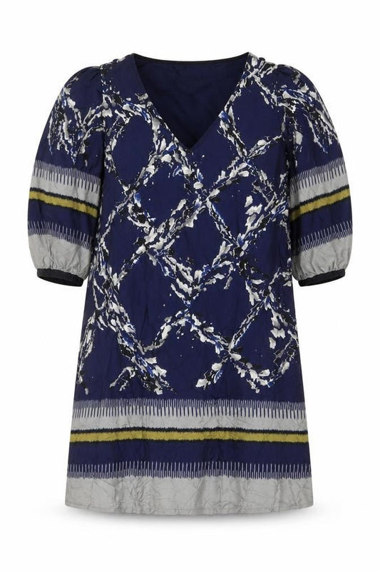 Mango Suit Women’s Blue Silk UK 12 Shift Dress V-Neck Geometric