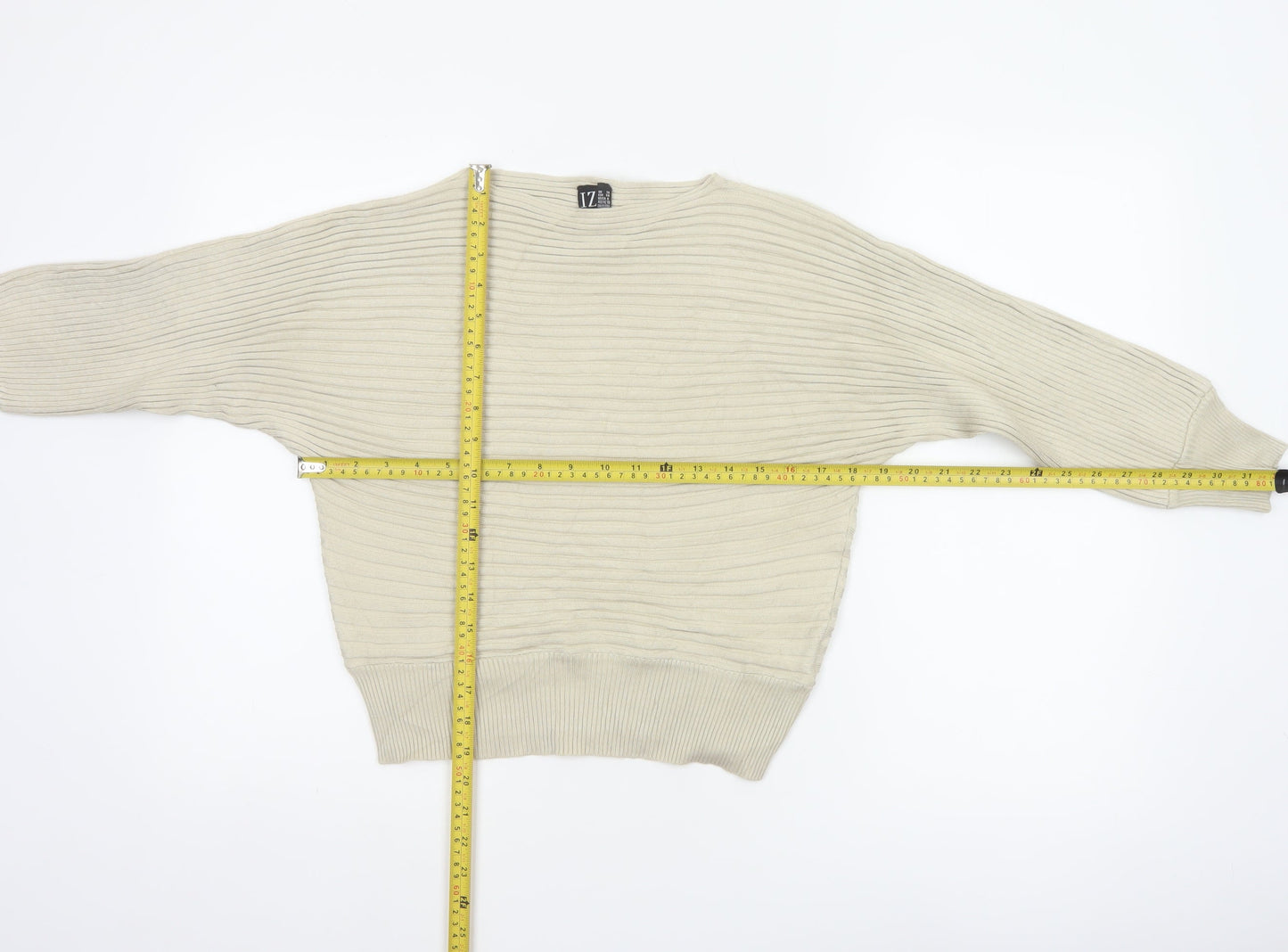 Izabel London Women Beige Size 10 Rib Knit Dolman Sleeve Jumper