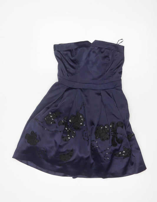 Vila Clothes Women Blue S Strapless Fit & Flare Sequin Party Dress
