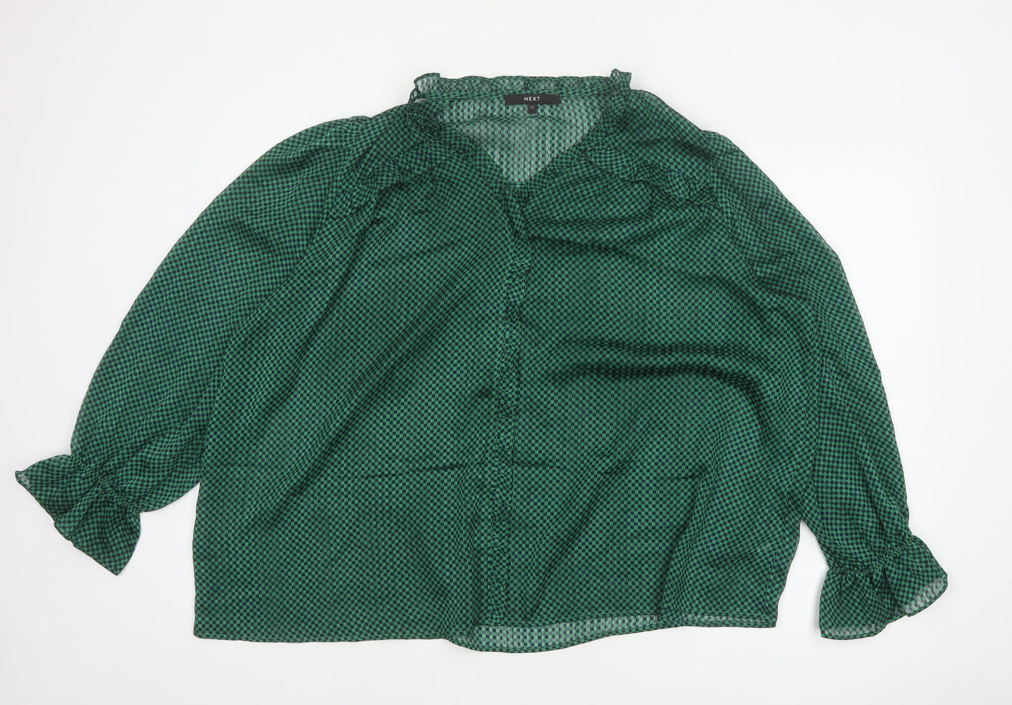 Next Women’s Green Check Sheer Ruffle Blouse Size 22 Plus
