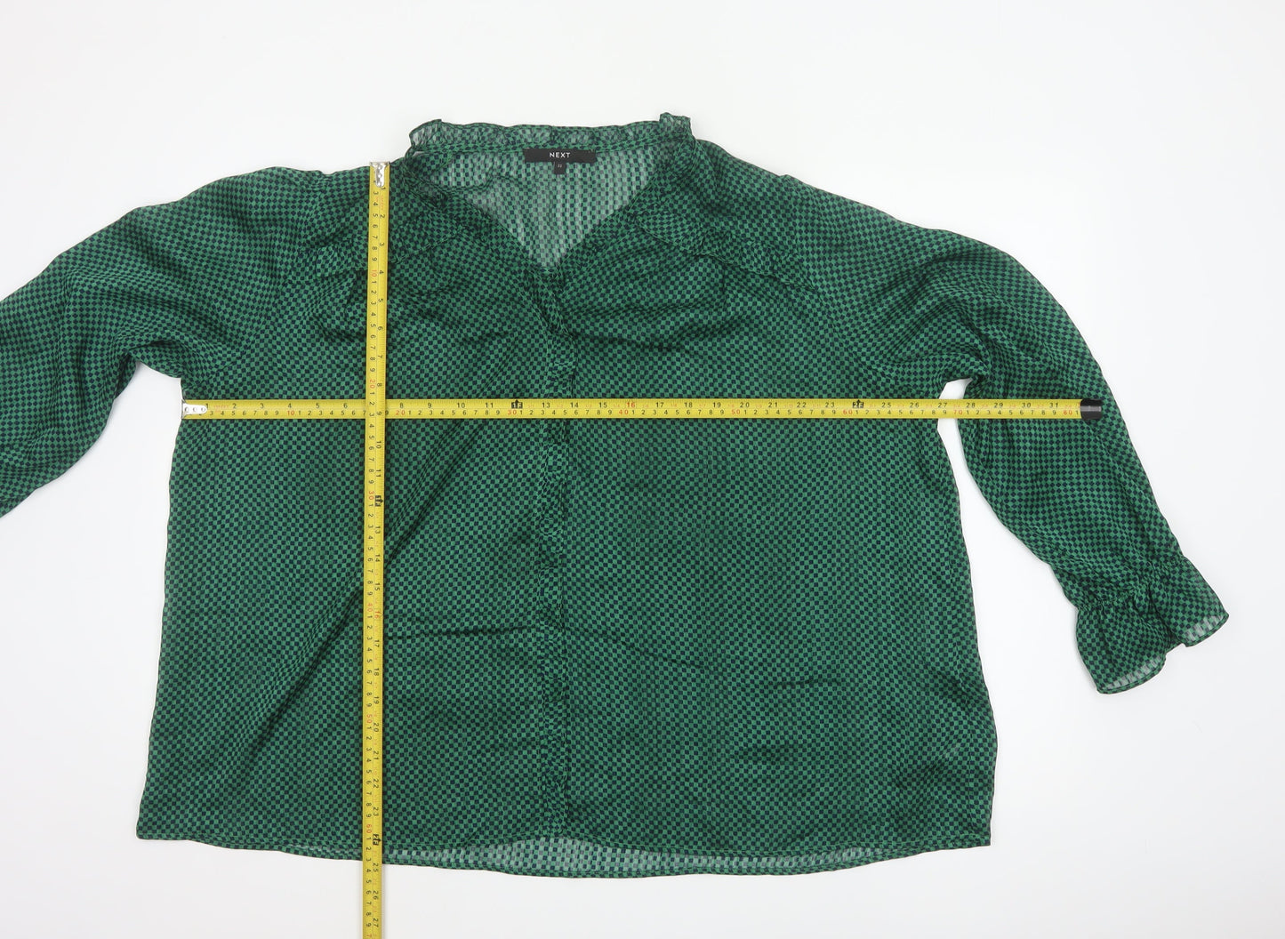 Next Women’s Green Check Sheer Ruffle Blouse Size 22 Plus