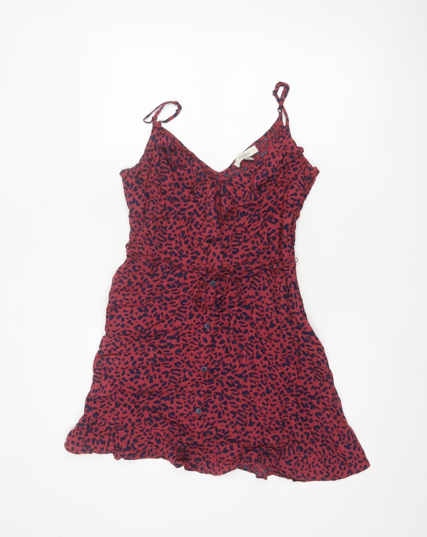 Oasis Women Red Animal Print Size 12 Fit & Flare Strappy Mini Dress
