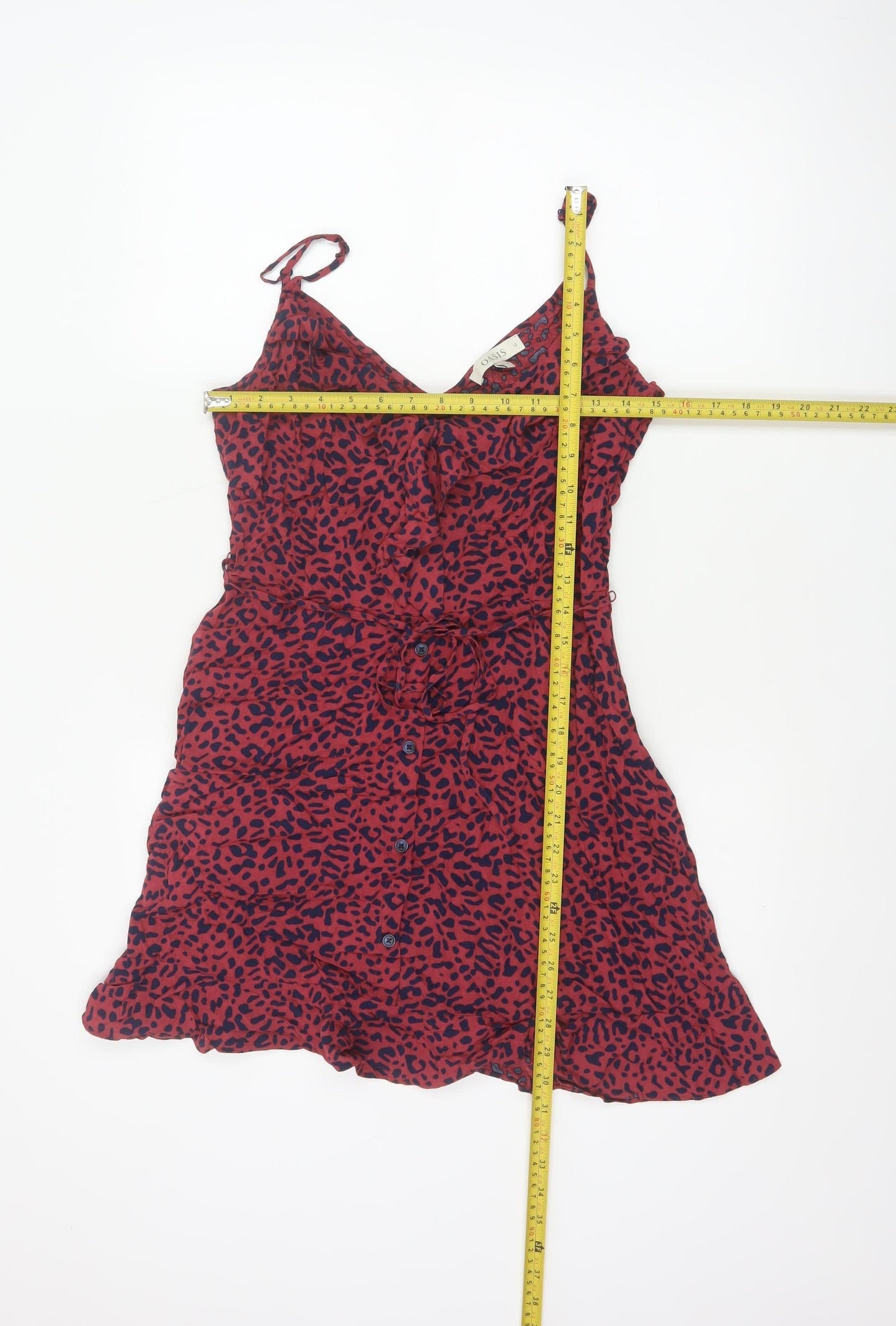 Oasis Women Red Animal Print Size 12 Fit & Flare Strappy Mini Dress