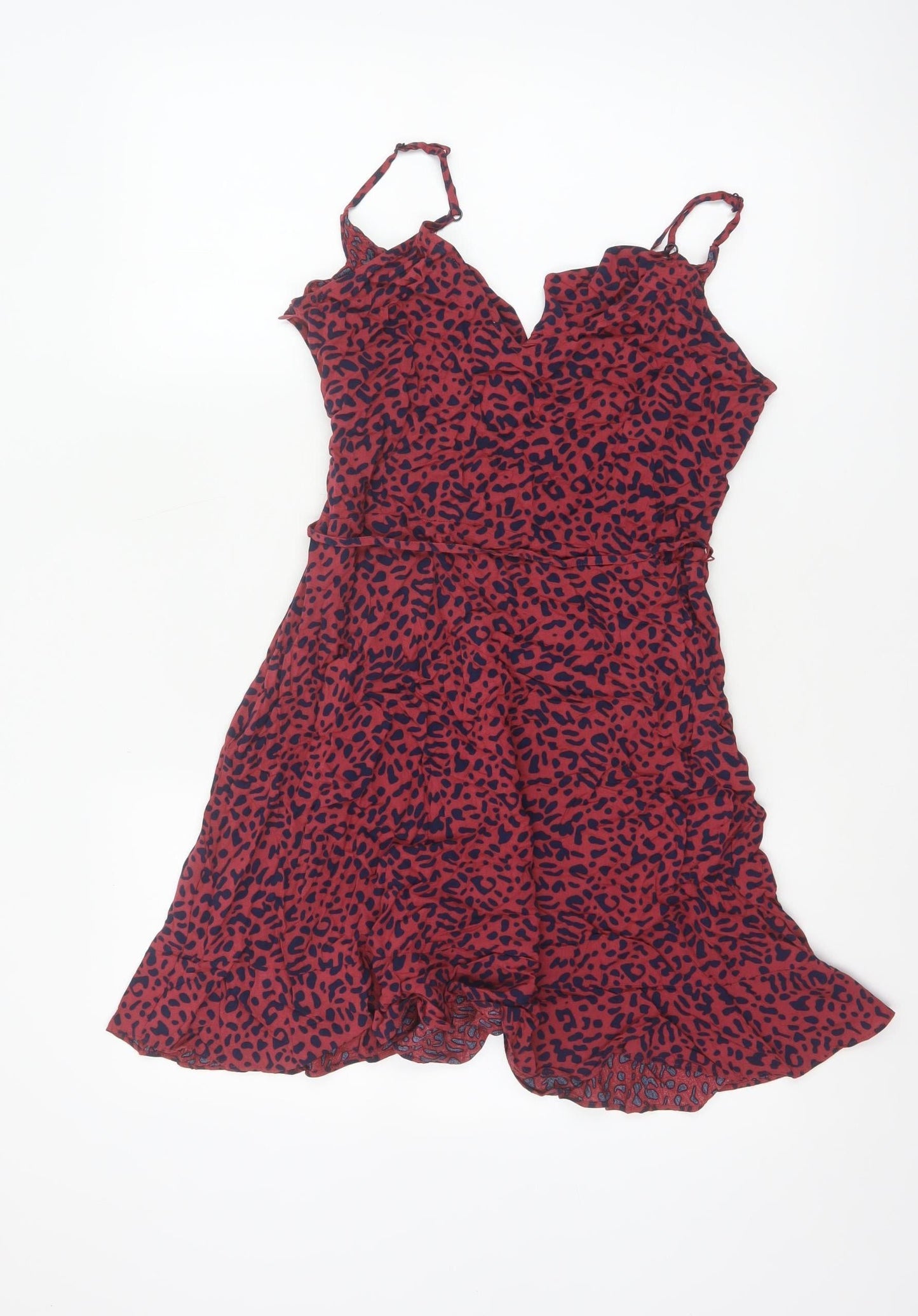 Oasis Women Red Animal Print Size 12 Fit & Flare Strappy Mini Dress