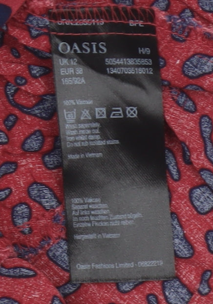 Oasis Women Red Animal Print Size 12 Fit & Flare Strappy Mini Dress