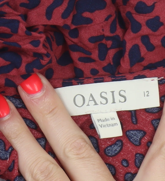 Oasis Women Red Animal Print Size 12 Fit & Flare Strappy Mini Dress
