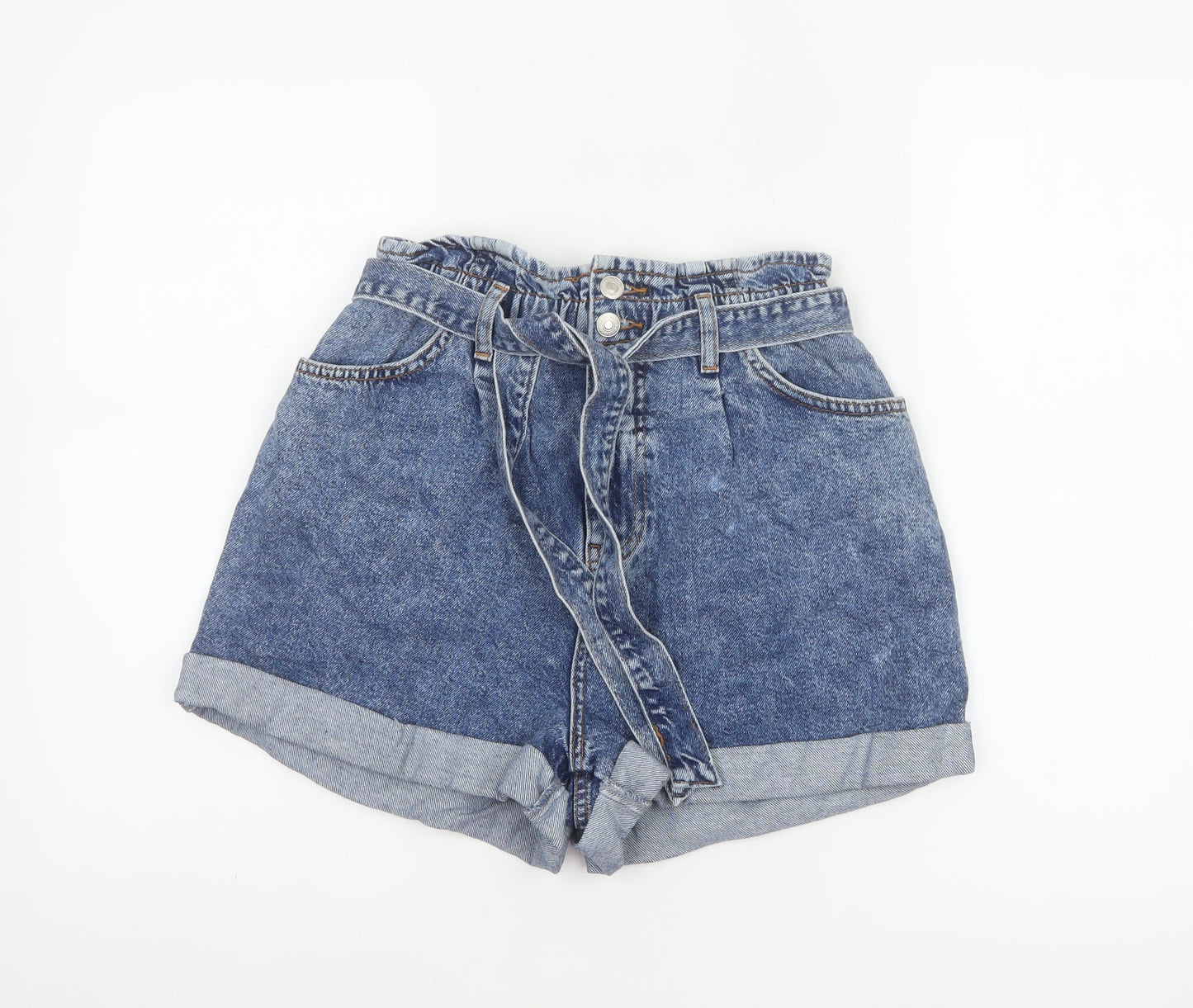New Look Women’s Blue Denim Paperbag Belted Shorts UK 10 High Rise