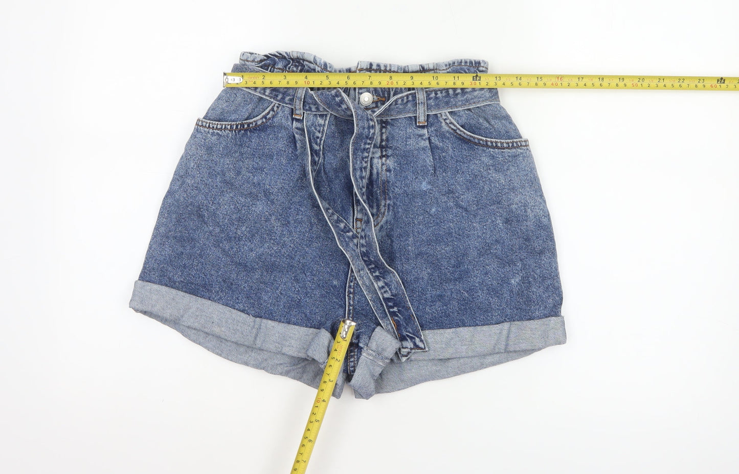 New Look Women’s Blue Denim Paperbag Belted Shorts UK 10 High Rise