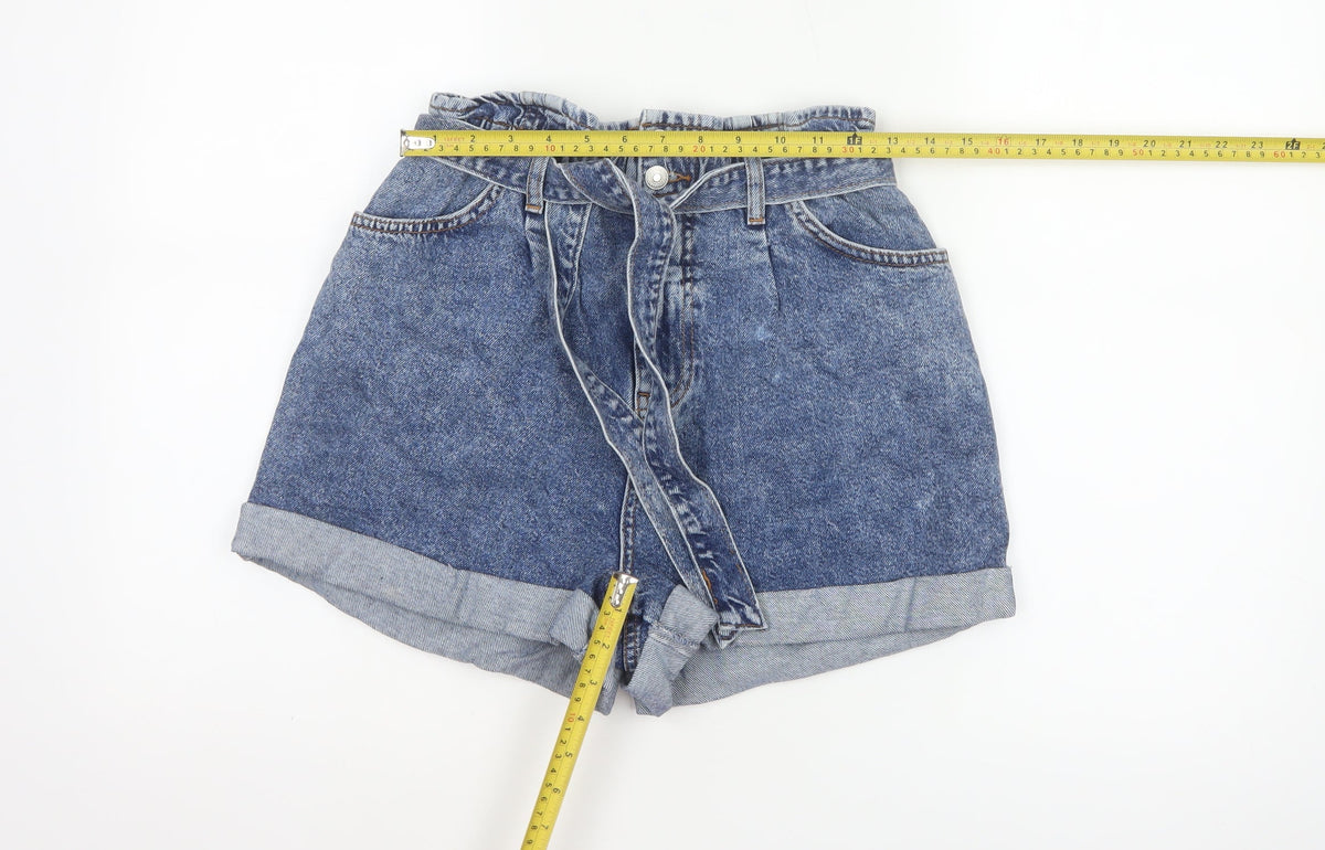 New Look Women’s Blue Denim Paperbag Belted Shorts UK 10 High Rise
