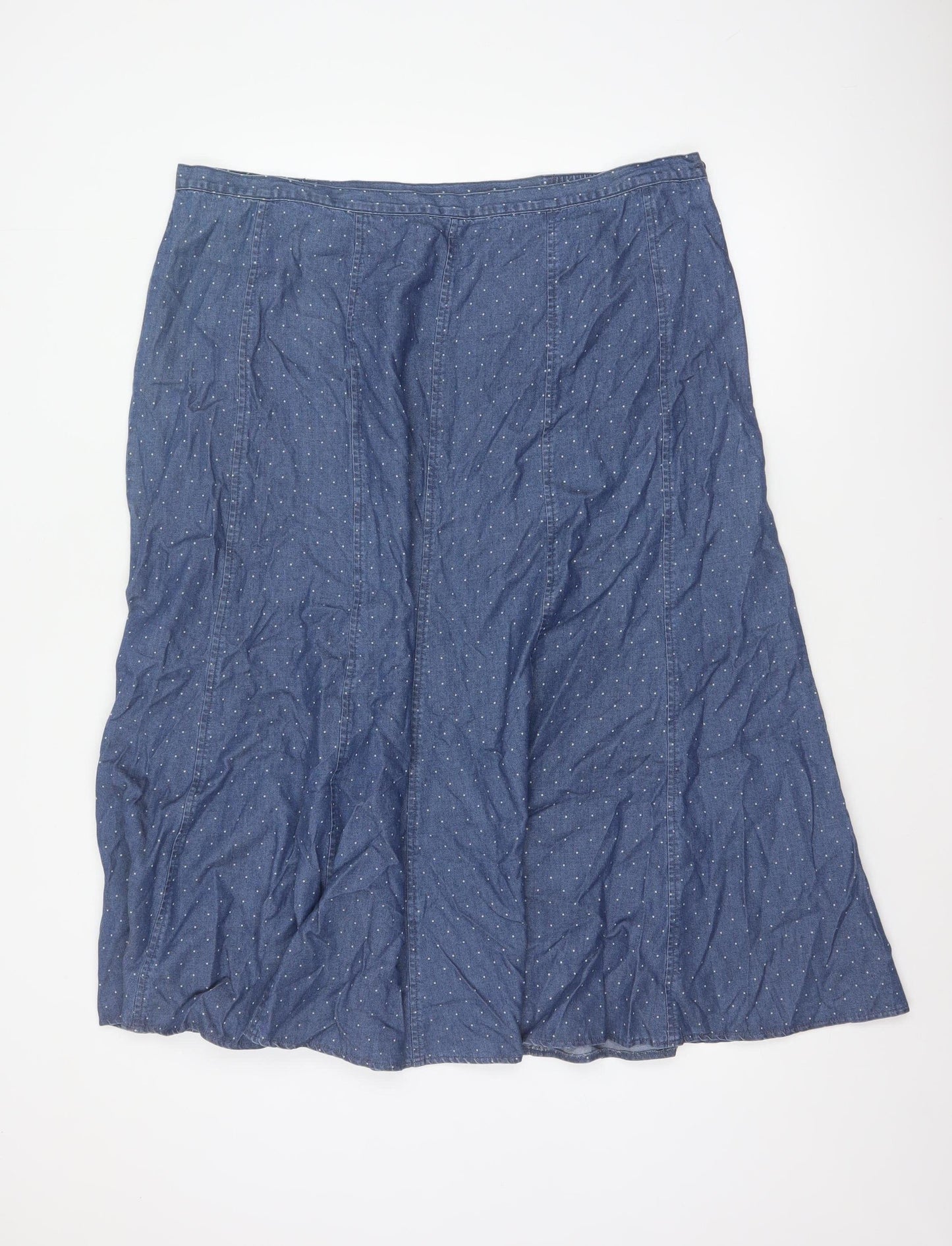 Marks & Spencer Women Blue UK 20 Long A-Line Denim Polka Dot Skirt