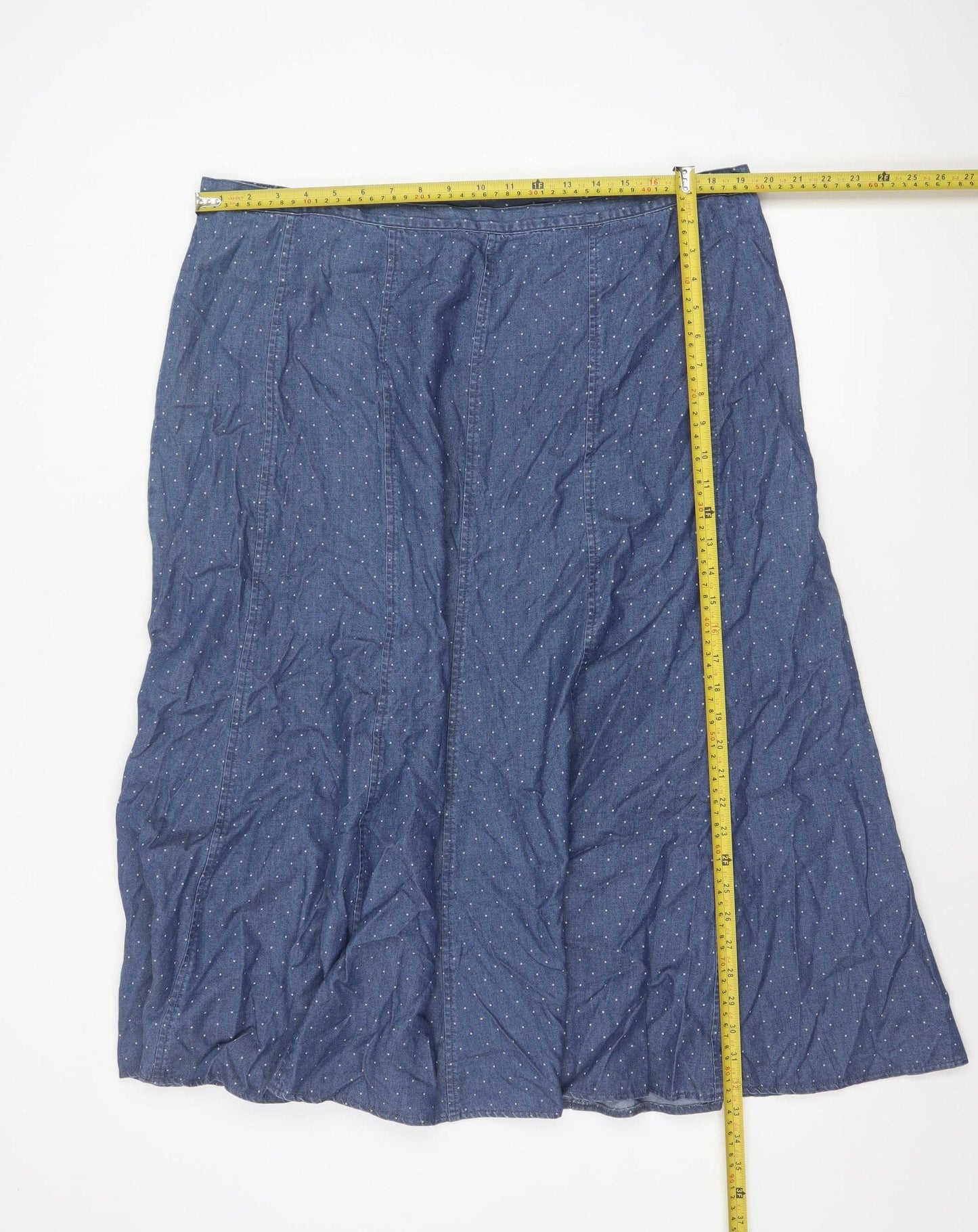 Marks & Spencer Women Blue UK 20 Long A-Line Denim Polka Dot Skirt
